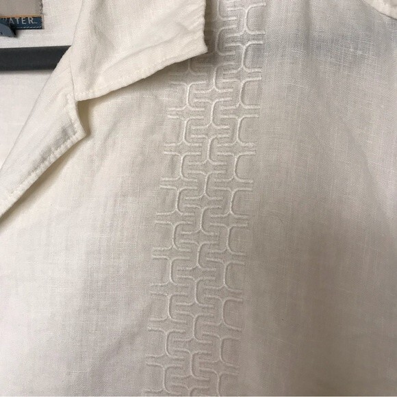 Breakwater Embroidered Linen Short Sleeve Button Front White Shirt Mens Medium - Picture 4 of 14